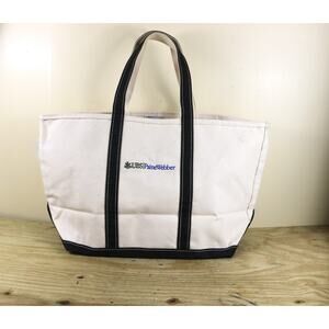 L.L. Bean Bag Canvas Boat Tote White Black XLarge Vintage UBS Paine Webber
